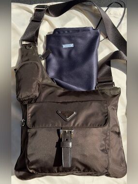 Certified ⭐️Vintage Y2K Prada Tessuto Brown Cargo Asymmetric Crossbody Bag